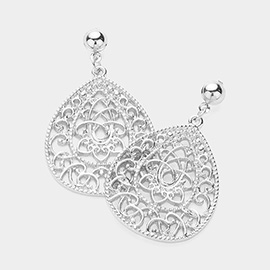 Metal Filigree Teardrop Dangle Earrings