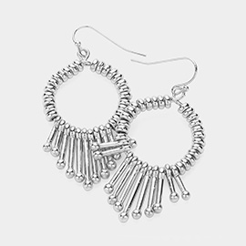 Metal Bar Ring Beaded Circle Dangle Earrings