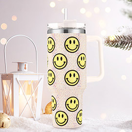 Bling Studded Smile Faced Patterned 40oz Stainless Steel Tumbler