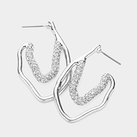 Stone Paved Pointed Abstract Metal Wire Hoop Earrings