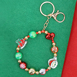 Christmas Charm Beaded Stretchable Keychain