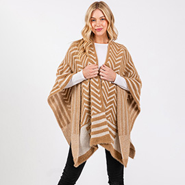 Fuzzy Chevron Pattern Ruana Poncho