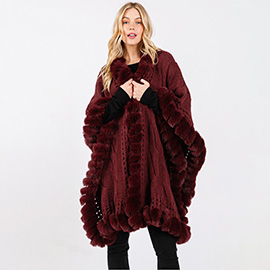 Faux Fur Collar and Trim Cape with Closure