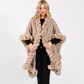 Faux Fur Collar and Trim Cape with Closure