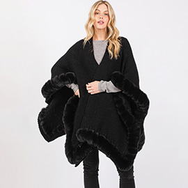 Faux Fur Trim Cape with Closure