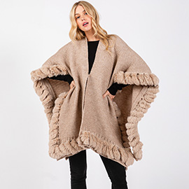 Faux Fur Trim Cape with Closure