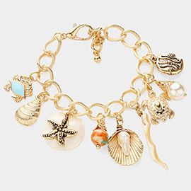 Crab Shell Starfish Turtle Charm Chunky Bracelet