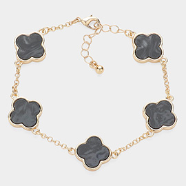 Mother Of Pearl Quatrefoil Bezel Station Bracelet