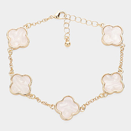 Mother Of Pearl Quatrefoil Bezel Station Bracelet