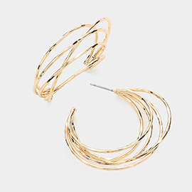 Abstract Textured Metal Hoop Earrings