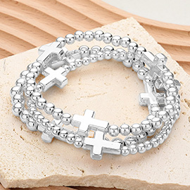 Metal Cross Pointed Ball Beaded Stretch Multi Layered Bracelets