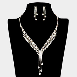 Rhinestone Paved Tassel Pointed V Shaped Necklace