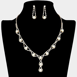 Pearl Accented Rhinestone Paved Necklace