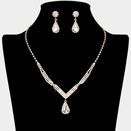 Teardrop Stone Pointed Rhinestone Paved Necklace