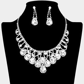 Teardrop Stone Embellished Rhinestone Paved Collar Necklace