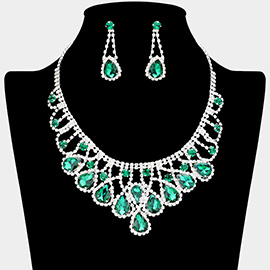 Teardrop Stone Embellished Rhinestone Paved Collar Necklace