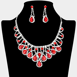 Teardrop Stone Embellished Rhinestone Paved Collar Necklace