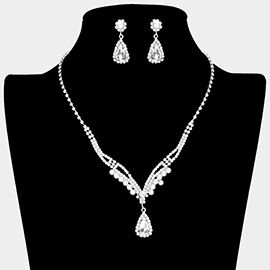 Teardrop Stone Pointed Pearl Rhinestone Paved Necklace