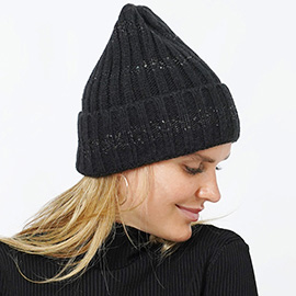 Sequin Stripe Knit Beanie Hat