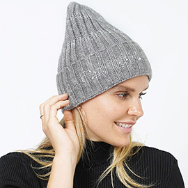 Sequin Stripe Knit Beanie Hat