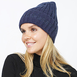 Sequin Stripe Knit Beanie Hat