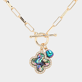 Abalone Quatrefoil Pendant Paperclip Chain Toggle Necklace