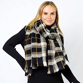 Plaid Lurex Oblong Scarf / Shawl