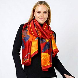 Flower Print Satin Oblong Scarf