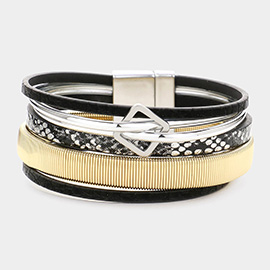 Metal Square Pointed Faux Leather Snake Chain Magnetic Bracelet