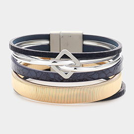 Metal Square Pointed Faux Leather Snake Chain Magnetic Bracelet