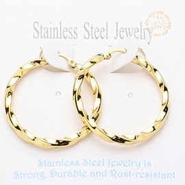 Twisted Stainless Steel Hoop Pin Catch Earrings