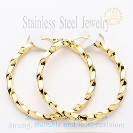 Twisted Stainless Steel Hoop Pin Catch Earrings