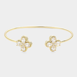 Teardrop CZ Stone Embellished Clover Tip Cuff Bracelet