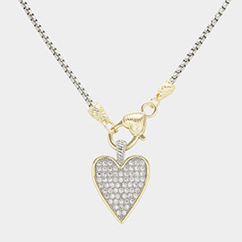 14K Gold Plated CZ Stone Paved Heart Pendant Necklace