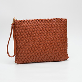 Faux Braided Leather Clutch Bag