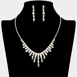 Marquise Stone Cluster Rhinestone Paved Necklace