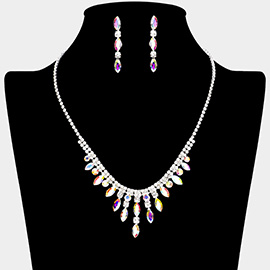 Marquise Stone Cluster Rhinestone Paved Necklace