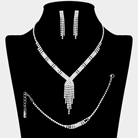 Rhinestone Paved Fringed Necklace Jewelry Set