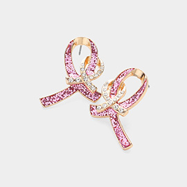 Glittered Double Pink Ribbon Earrings