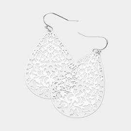 Brass Metal Filigree Teardrop Dangle Earrings