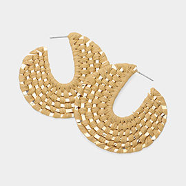 Raffia Weaved Flat Metal Hoop Earrings