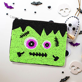 Halloween Frankenstein Seed Beaded Mini Pouch Bag