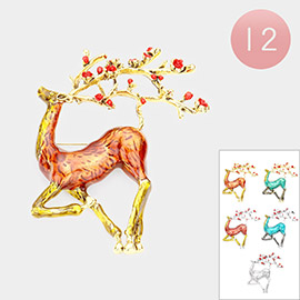 12PCS - Colored Metal Reindeer Pin Brooches / Pendants