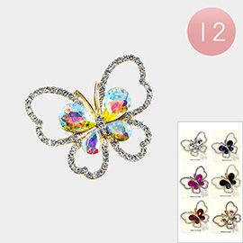 12PCS - Teardrop Stone Pointed Rhinestone Paved Butterfly Pin Brooch