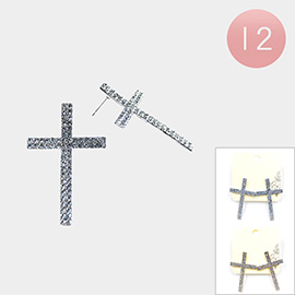 12Pairs - Stone Paved Cross Earrings