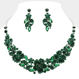 Rhinestone Paved Flower Embellished Evening Necklace