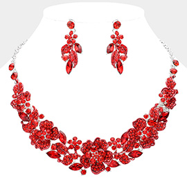 Rhinestone Paved Flower Embellished Evening Necklace