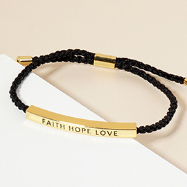 Gold Dipped FAITH HOPE LOVE Message Bar Pointed Rope Adjustable Cinch Pull Tie Bracelet