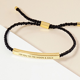 Gold Dipped I LOVE YOU TO THE MOON BACK Message Bar Pointed Rope Adjustable Cinch Pull Tie Bracelet