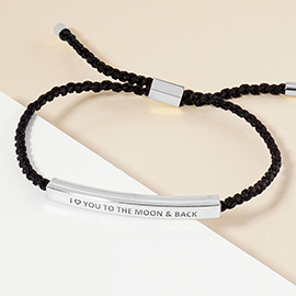 White Gold Dipped I LOVE TO THE MOON BACK Message Bar Pointed Rope Adjustable Cinch Pull Tie Bracelet